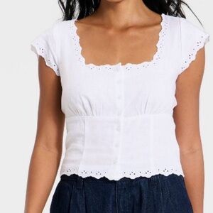 a new day White Eyelet Button-Front Square Neck Top